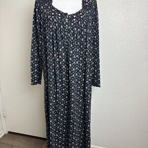 Eileen West 100% Cotton Flannel Floral Long  Nightgown Cottagecore Size M
